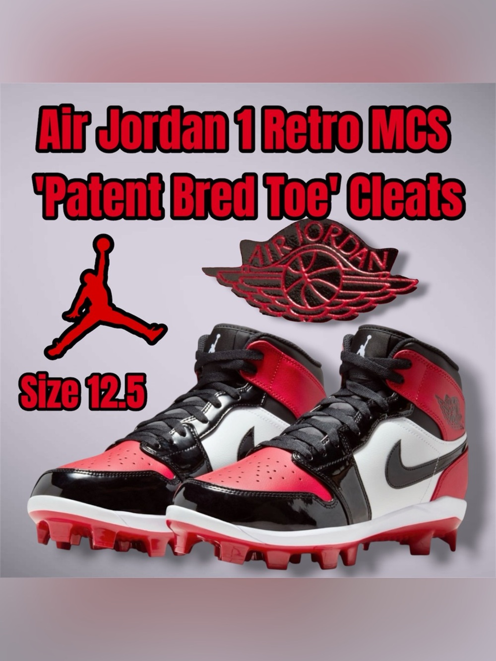 Air Jordan 1 Retro MCS Patent Bred Toe Cleats - Red/Black/White Men’s Size 12.5